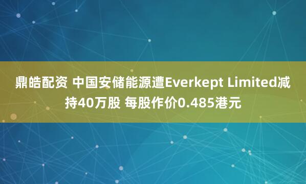鼎皓配资 中国安储能源遭Everkept Limited减持40万股 每股作价0.485港元